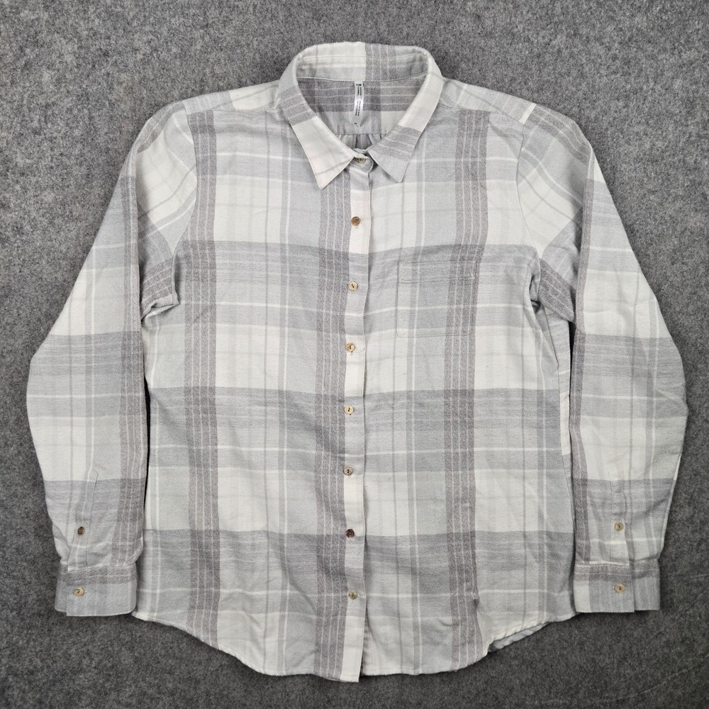 KUHL Kamila Flannel Womens M White Plaid Button Up Shirt Long Sleeve Soft Hiking